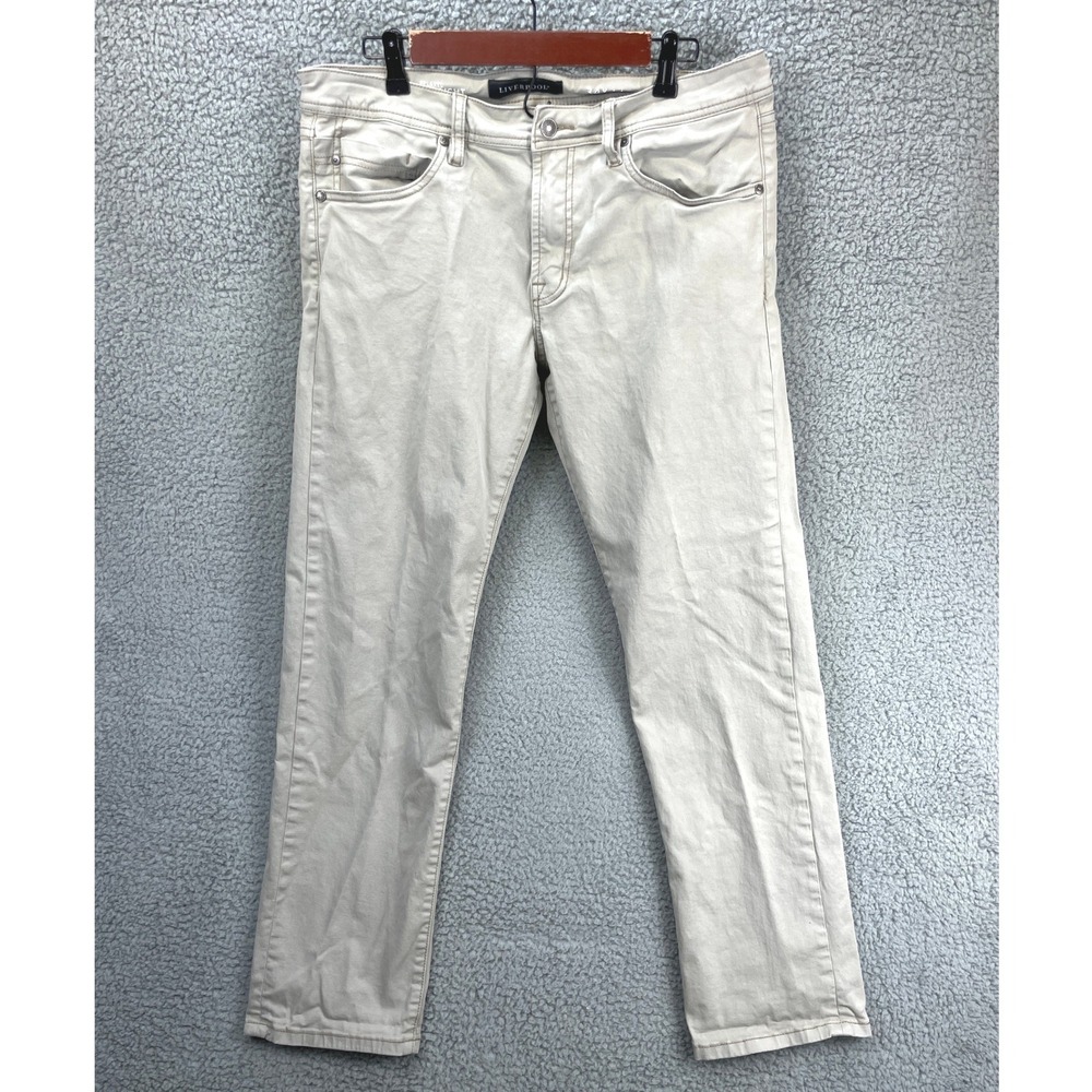 Liverpool Relaxed Straight Pants Men's Size 34 Beige Sandstorm Chino Casual